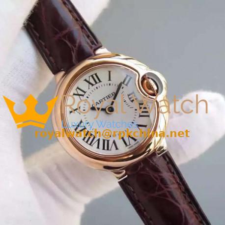 Replica Cartier Ballon Bleu 28MM Ladies Rose Gold White Dial Swiss Ronda Quartz