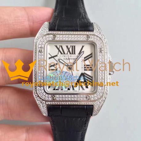 Replica Cartier Santos 100 WM501751 HBB V6 Stainless Steel & Diamonds Silver Dial Swiss 2824-2