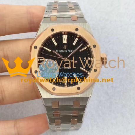Replica Audemars Piguet Royal Oak 15450 JF Stainless Steel & Rose Gold Black Dial Swiss 3120