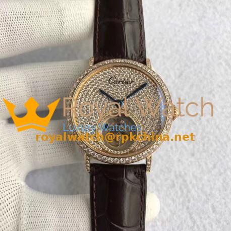Replica Cartier Rotonde Tourbillon N Yellow Gold & Diamonds Diamond Dial Swiss Tourbillon