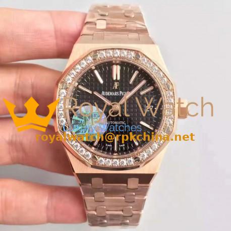 Replica Audemars Piguet Royal Oak 15450 JF Rose Gold & Diamonds Black Dial Swiss 3120
