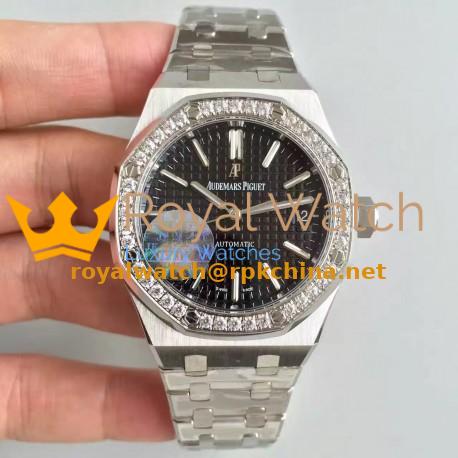Replica Audemars Piguet Royal Oak 15450 JF Stanless Steel & Diamonds Black Dial Swiss 3120