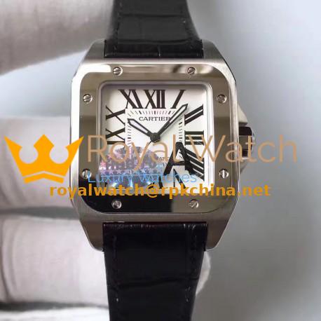 Replica Cartier Santos 100 Medium Size W20106X8 HBB V6 Stainless Steel White Dial Swiss 2824-2