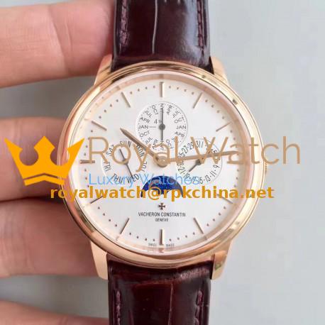 Replica Vacheron Constantin Patrimony Perpetual Calendar 43175/000R-9687 BF Rose Gold White Dial Swiss 1120 QP
