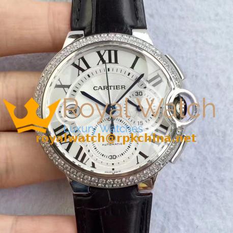 Replica Cartier Ballon Bleu Chronograph WE902002 V5 Stainless Steel & Diamonds Silver Dial Swiss 8101 MC