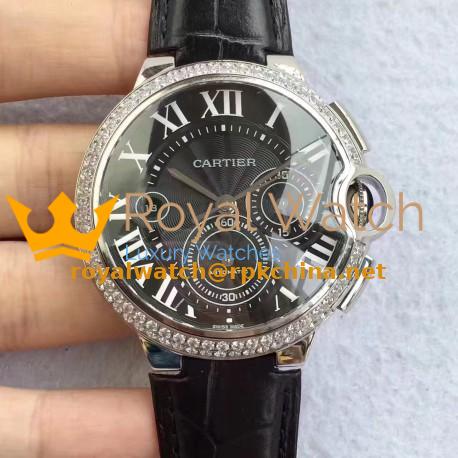Replica Cartier Ballon Bleu Chronograph WE902002 V5 Stainless Steel & Diamonds Black Dial Swiss 8101 MC