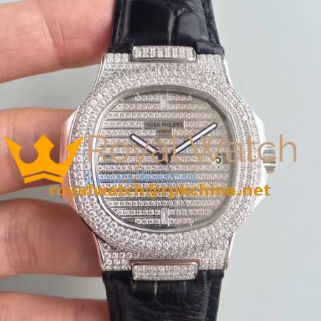 Replica Patek Philippe Nautilus Jumbo 5719/1G-001 DM Stainless Steel & Diamonds Diamond Dial Swiss 324SC