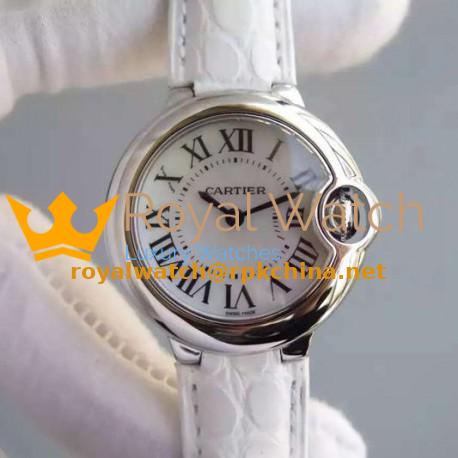 Replica Cartier Ballon Bleu 28MM Ladies Stainless Steel White Dial Swiss Ronda Quartz