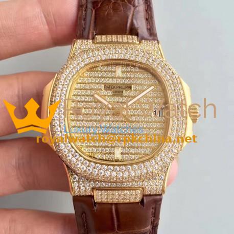 Replica Patek Philippe Nautilus Jumbo 5719/1G-001 DM Yellow Gold & Diamonds Diamond Dial Swiss 324SC