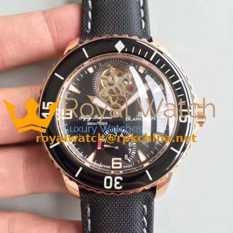 Replica Blancpain Fifty Fathoms Tourbillon 5025-3630-52A ZF Rose Gold Black Dial Swiss 25A