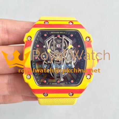 Replica Richard Mille RM27-03 Rafael Nadal KL Yellow & Red Forged Carbon Black Skeleton Dial M9015