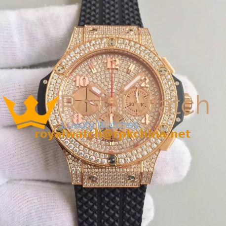 Replica Hublot Big Bang Gold Full Pave 341.PC.9010.RC.1704 JF Rose Gold & Diamonds Diamond Dial Swiss HUB4100