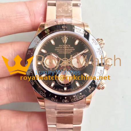 Replica Rolex Daytona Cosmograph 116515LN JH Rose Gold Black Dial Swiss 4130 Run 6@SEC