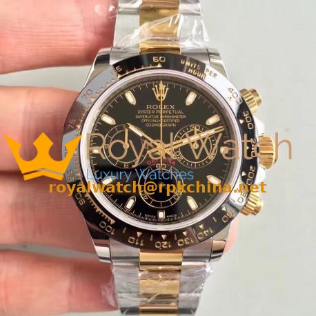Replica Rolex Daytona Cosmograph 116519LN JH Yellow Gold & Stainless Steel Black Dial Swiss 4130 Run 6@SEC
