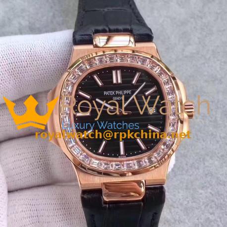 Replica Patek Philippe Nautilus 5711R MK Rose Gold & Diamonds Black Dial Swiss 324SC