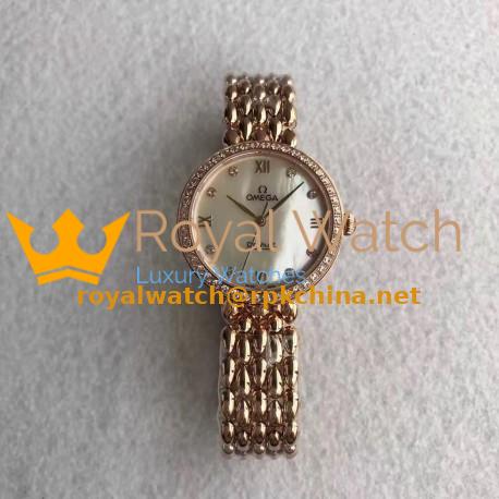 Replica Omega De Ville Dewdrop 424.55.27.60.55.004 XF Rose Gold & Diamonds Mother Of Pearl Dial Swiss 8521