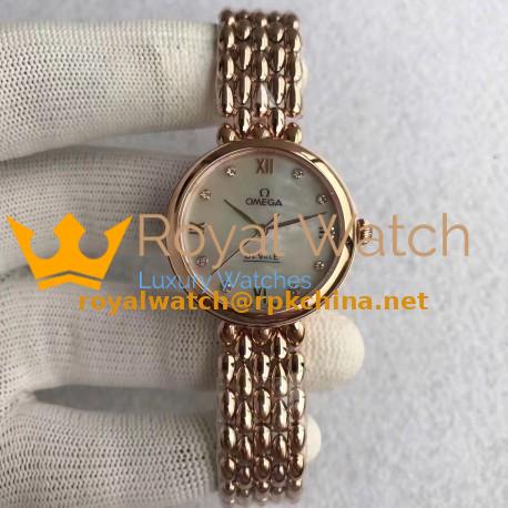 Replica Omega De Ville Dewdrop 424.50.27.60.05.002 XF Rose Gold Mother Of Pearl Dial Swiss 8521