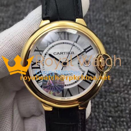 Replica Ballon Bleu De Cartier 42MM W6900551 AJ Yellow Gold Silver Dial Swiss 2824-2