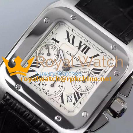 Replica Cartier Santos 100 Chronograph Stainless Steel White Dial Swiss 7753
