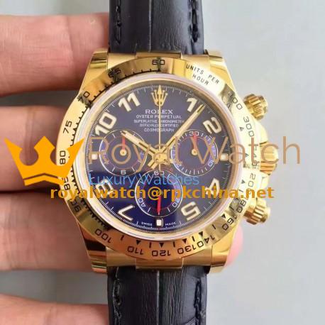 Replica Rolex Daytona Cosmograph 116518 JH Yellow Gold Blue Dial Swiss 4130 Run 6@SEC