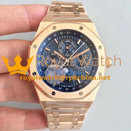 Replica Audemars Piguet Royal Oak Perpetual Calendar 41MM 26574OR.OO.1220OR.01 JF Rose Gold Blue Dial Swiss 5134