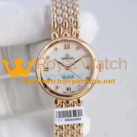 Replica Omega De Ville Dewdrop 424.55.27.60.55.006 XF Yellow Gold Mother Of Pearl Dial Swiss 8521