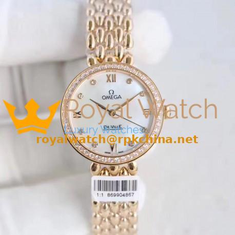 Replica Omega De Ville Dewdrop 424.55.27.60.55.006 XF Yellow Gold & Diamonds Mother Of Pearl Dial Swiss 8521