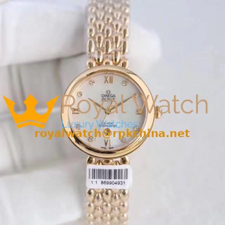 Replica Omega De Ville Dewdrop 424.55.33.20.55.009 XF Yellow Gold Mother Of Pearl Dial Swiss 8521