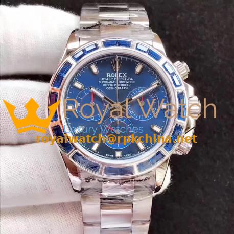Replica Rolex Daytona Cosmograph 116599 JF Stainless Steel & Diamonds Blue Dial Swiss 7750 Run 6@SEC