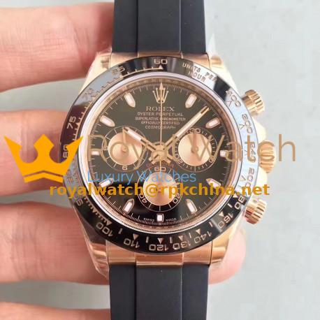 Replica Rolex Daytona Cosmograph 116515LN N Rose Gold Black Dial Swiss 7750 Run 6@SEC