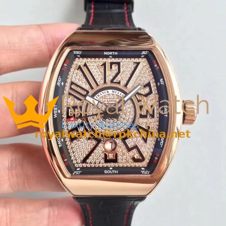 Replica Franck Muller Vanguard V45 N Rose Gold Diamond Dial Swiss 2824-2