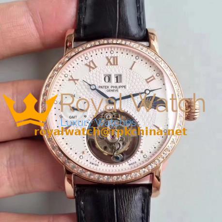 Replica Patek Philippe Grand Complication Tourbillon N Rose Gold & Diamonds White Dial Swiss Tourbillon
