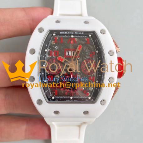 Replica Richard Mille RM011-FM Felipe Massa Flyback Dubai Chronograph KV White Ceramic Black & Red Skeleton Dial Swiss 7750