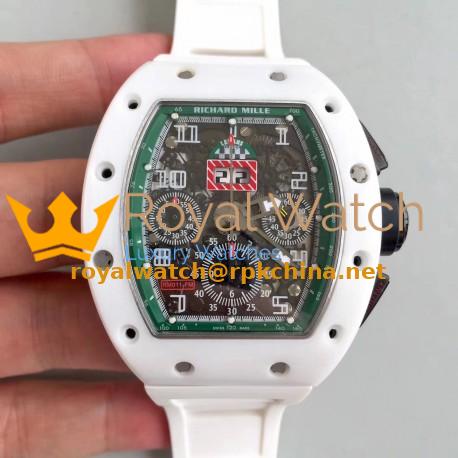 Replica Richard Mille RM011-FM Felipe Massa Flyback Dubai Chronograph KV White Ceramic Green Skeleton Dial Swiss 7750