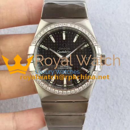 Replica Omega Constellation 123.55.38.20.99.001 38MM SSS Stainless Steel & Diamonds Black Dial Swiss 8500