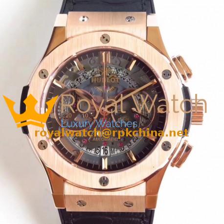 Replica Hublot Classic Fusion Aerofusion Chronograph King Gold 525.OX.0180.LR HBB V6 Rose Gold Black Skeleton Dial Swiss 7750