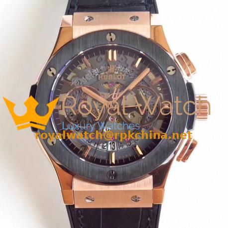 Replica Hublot Classic Fusion Aerofusion Chronograph Dutch 525.OM.0180.HR.CSS16 HBB V6 Rose Gold Black Skeleton Dial Swiss 7750