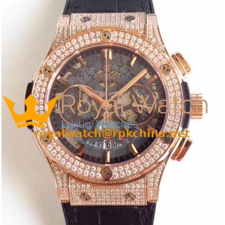 Replica Hublot Classic Fusion Aerofusion 525.OX.0180.LR.1704 HBB V6 Rose Gold & Diamonds Black Skeleton Dial Swiss 7750