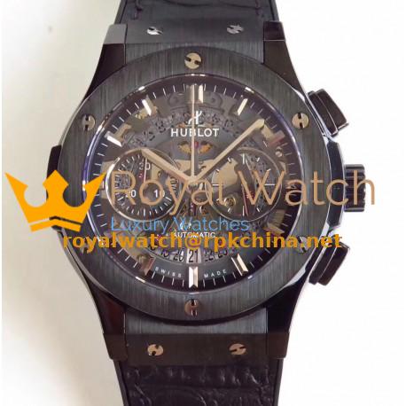 Replica Hublot Classic Fusion Aerofusion Chronograph Black Magic 525.CM.0170.RX HBB V6 Ceramic Black Skeleton Dial Swiss 7750
