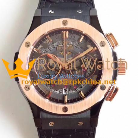 Replica Hublot Classic Fusion Aerofusion Chronograph Black Magic 525.CM.0170.RX HBB V6 Ceramic Black Skeleton Dial Swiss 7750