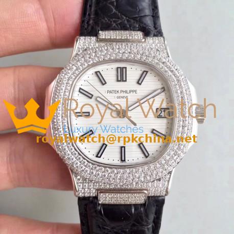 Replica Patek Philippe Nautilus Jumbo 5719/1G-001 MK Stainless Steel & Diamonds White Dial Swiss 324SC