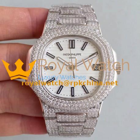 Replica Patek Philippe Nautilus Jumbo 5719/10G-010 MK Stainless Steel & Diamonds White Dial Swiss 324SC