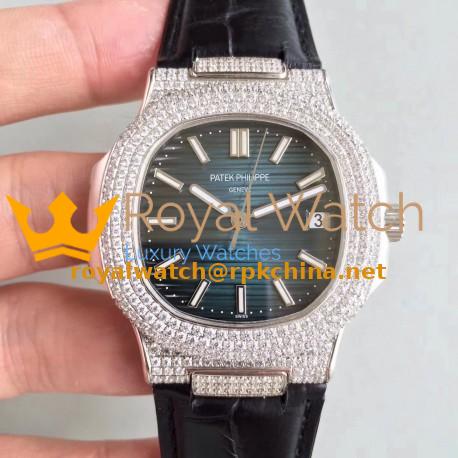 Replica Patek Philippe Nautilus Jumbo 5719/1G-001 MK Stainless Steel & Diamonds Blue Dial Swiss 324SC
