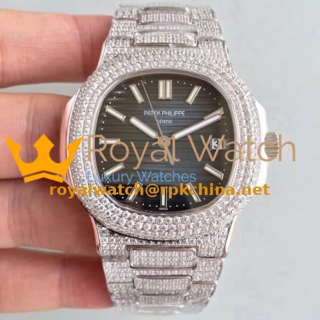 Replica Patek Philippe Nautilus Jumbo 5719/10G-010 MK Stainless Steel & Diamonds Blue Dial Swiss 324SC