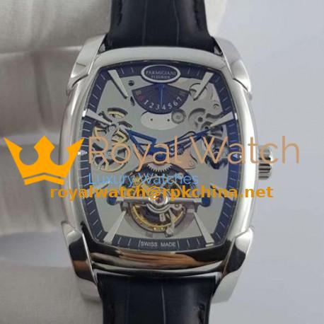 Replica Parmigiani Fleurier Kalpa XL Tourbillon Chiaroscuro PF012512-01 BM Stainless Steel Black Skeleton Dial Swiss PF501