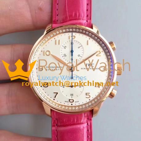 Replica IWC Portugieser Chronograph IW3714 ZF Rose Gold White Dial Swiss 7750