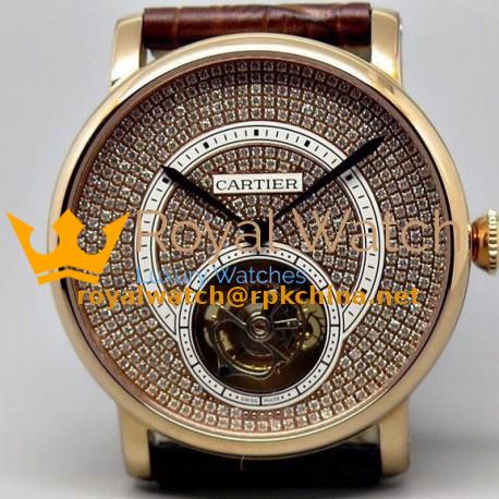 Replica Cartier Ronde Louis Tourbillon Rose Gold Diamonds Dial Swiss Tourbillon