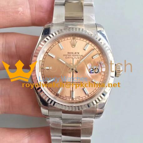 Replica Rolex Datejust 36MM 116234 AR Stainless Steel 904L Rose Gold Dial Swiss 3135
