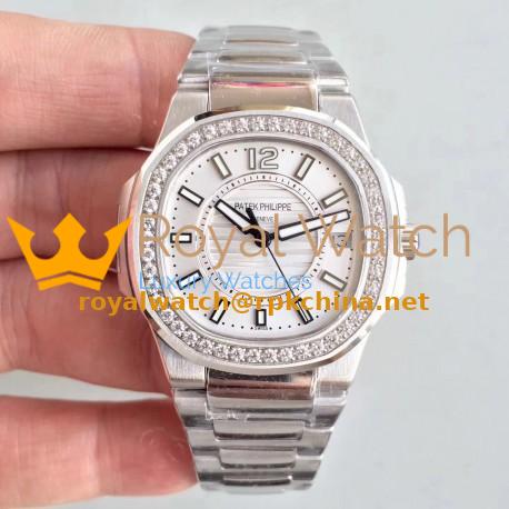 Replica Patek Philippe Nautilus Ladies 7010/1G-001 JJ Stainless Steel & Diamonds Silver Dial Swiss Quartz E23-250 S C