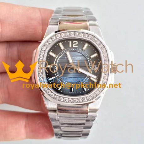 Replica Patek Philippe Nautilus Ladies 7010/1G-010 JJ Stainless Steel & Diamonds Blue Dial Swiss Quartz E23-250 S C